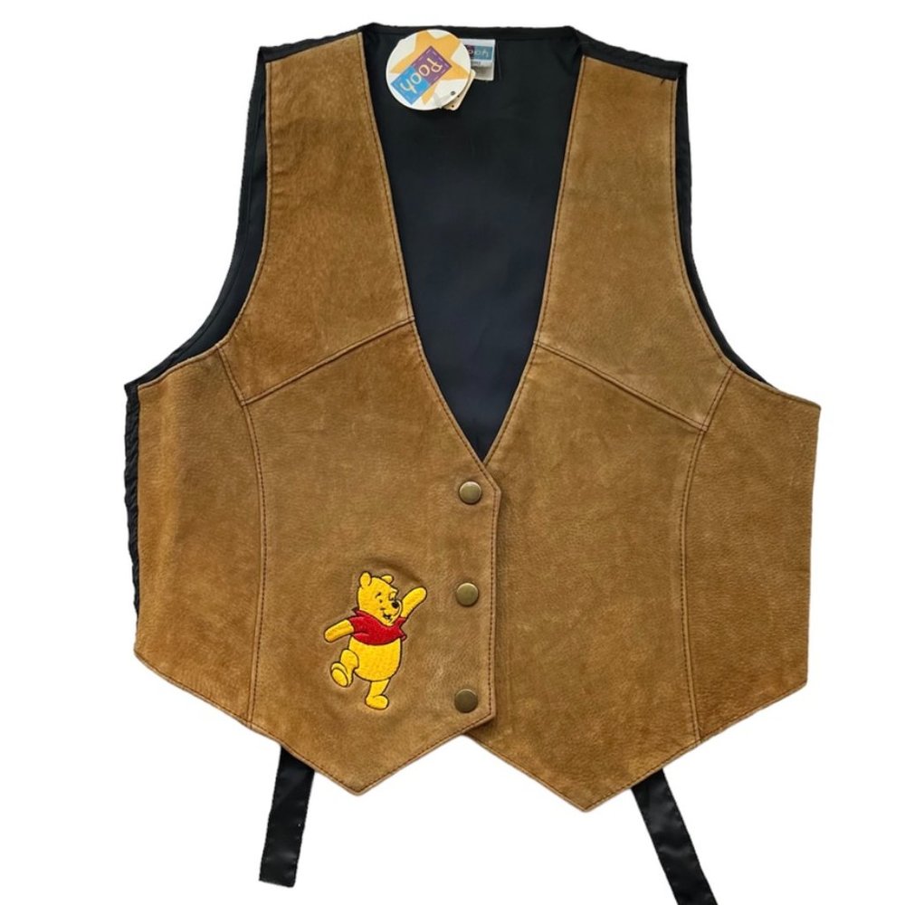 NWT VINTAGE Women’s Winnie the Pooh Tan Suede Leather Vest Sz S/M NO FLAWS, MINT